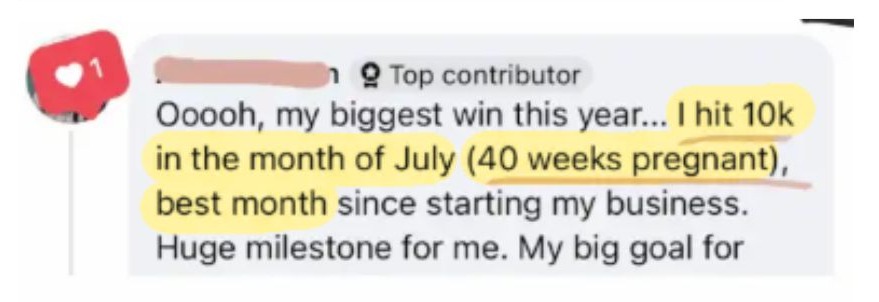 Client hit a $10k month at 40 weeks pregnant