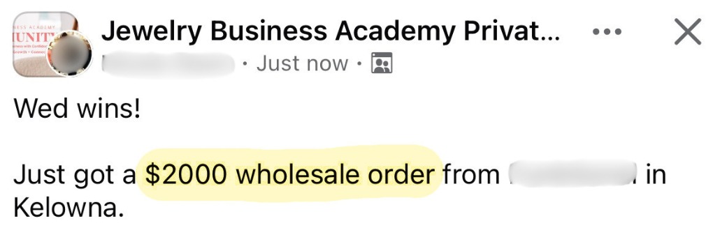 Wednesday win: a $2000 wholesale order from a shop in Kelowna