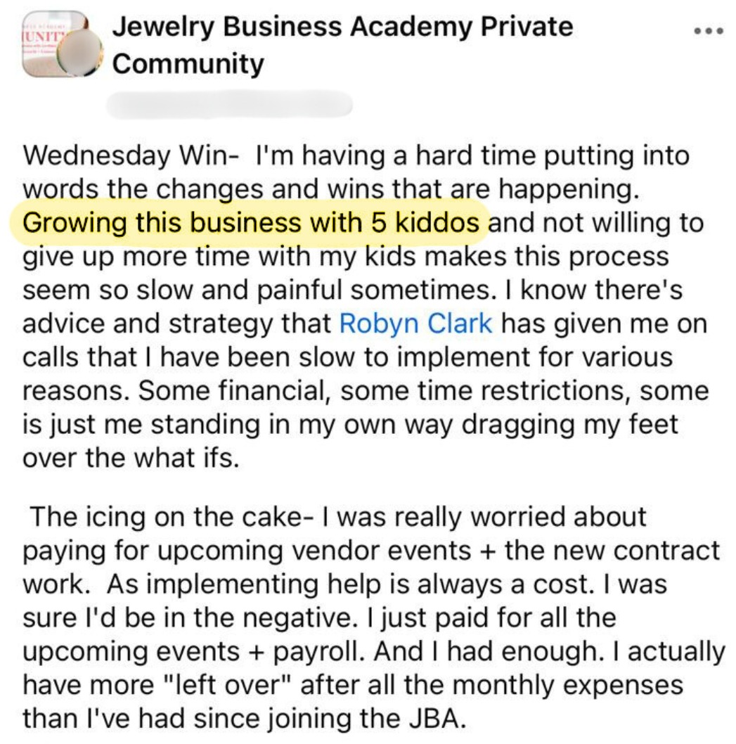 Wednesday win: growing the business with five kids and more left over than ever since joining JBA