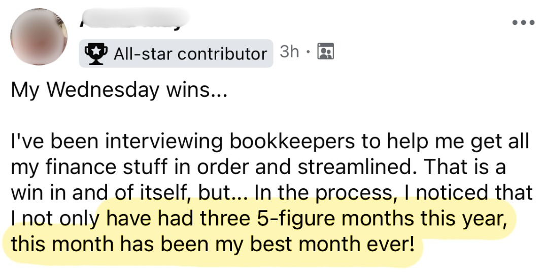 Wednesday win: three 5-figure months this year and her best month ever