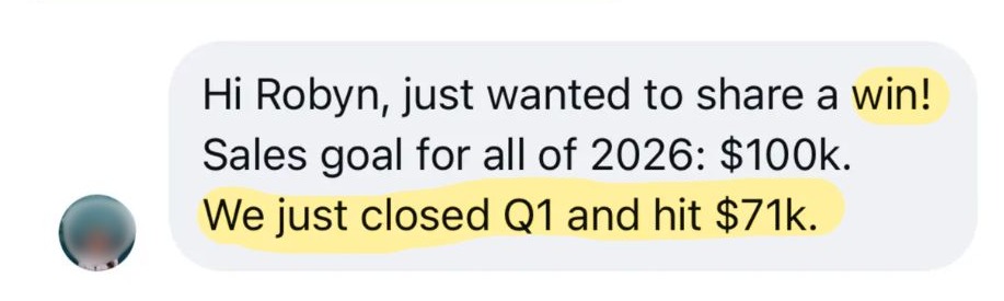 Client hit $71k in Q1 against a $100k yearly sales goal