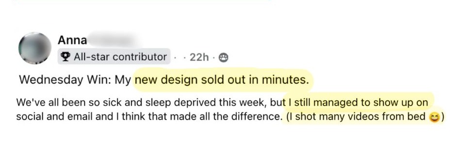 Her new design sold out in minutes, even while she was sick in bed