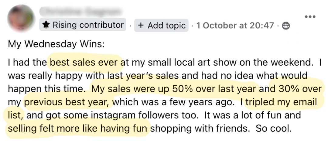 Wednesday win: best sales ever at a local art show, up 50% over last year