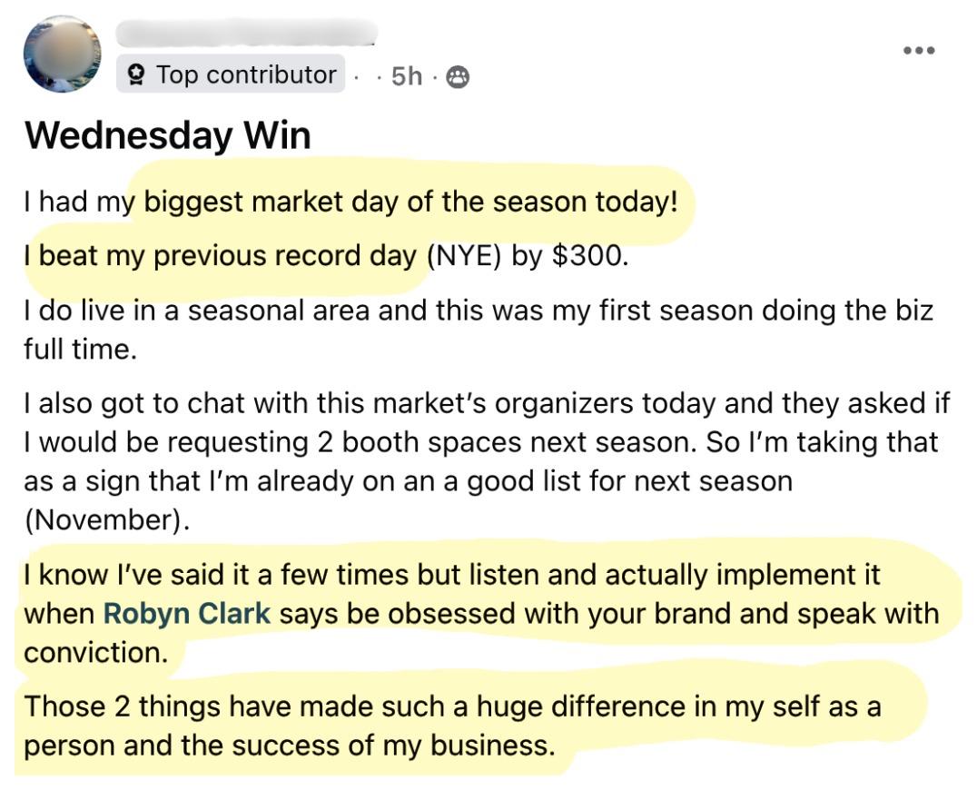 Wednesday win: biggest market day of the season, beating her previous record by $300