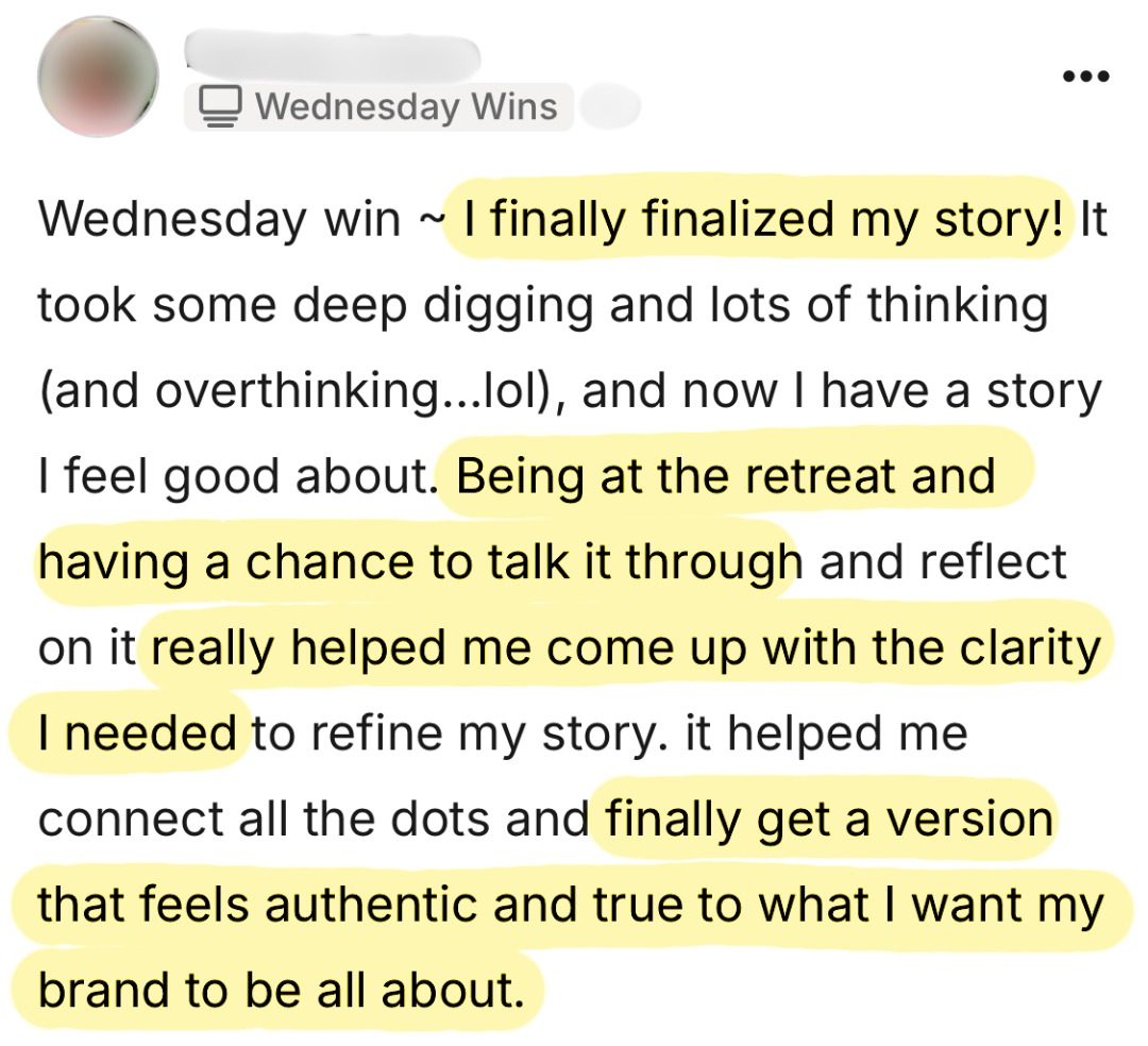 Wednesday win: finally finalized her brand story after the retreat