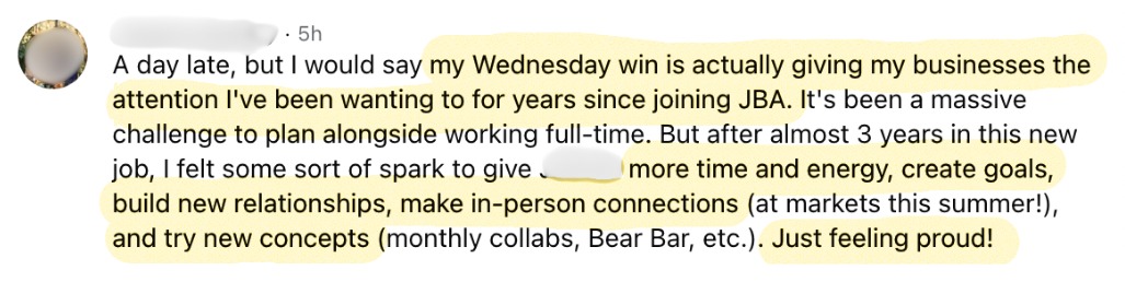 Wednesday win: finally giving her business the attention she's wanted to for years